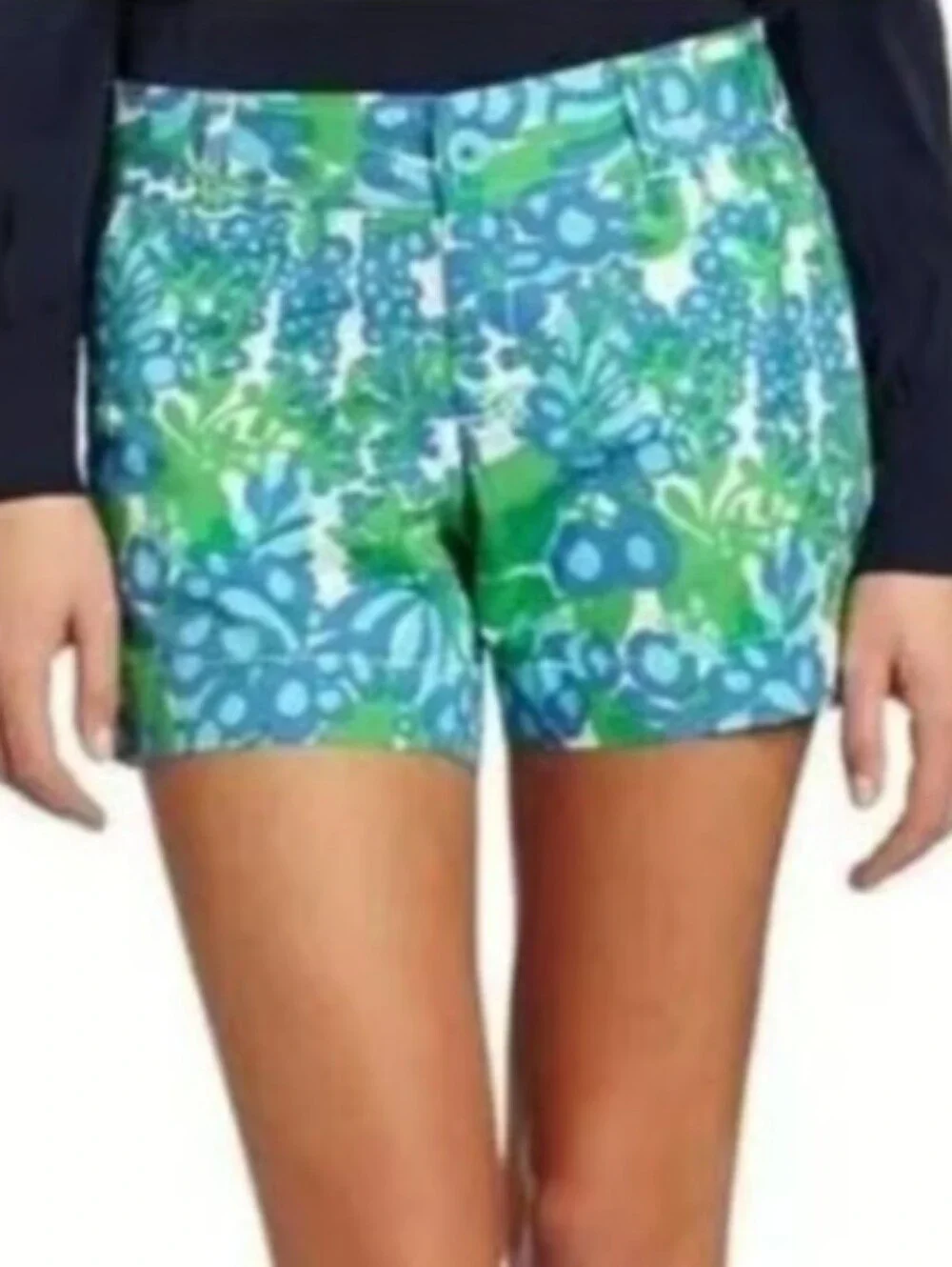 Lilly Pulitzer Womens Blue Green Callahan Cotton Floral Low Rise Shorts Size 4